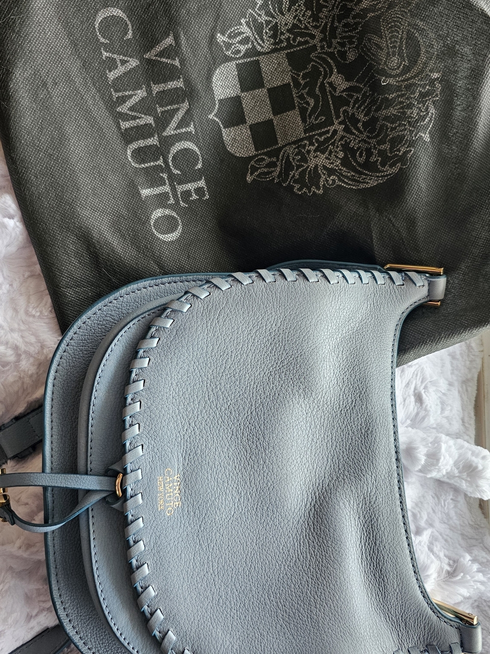 Vince Camuto Sky Blue Whipstitch Leather Saddle Crossbody